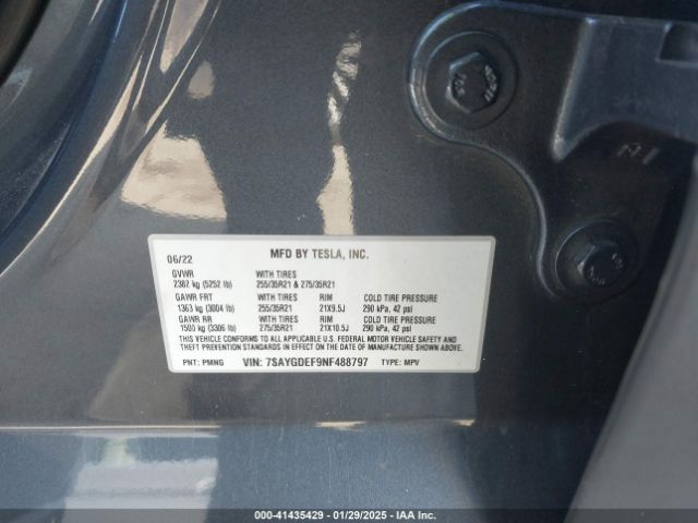 7SAYGDEF9NF488797 Tesla Model Y Performance Dual Motor All-wheel Drive