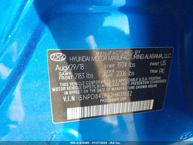 5NPD84LF2JH401832 Hyundai ELANTRA SEL