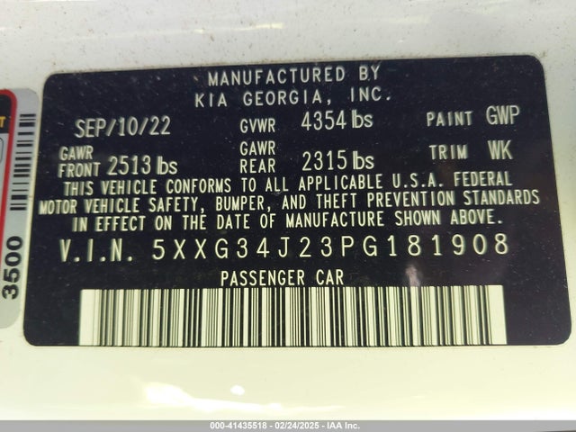 5XXG34J23PG181908 KIA K5 EX
