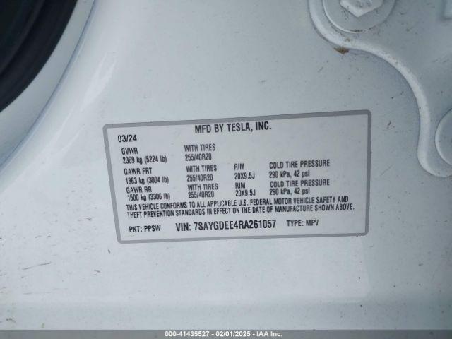 7SAYGDEE4RA261057 Tesla Model Y Long Range Dual Motor All-wheel Drive