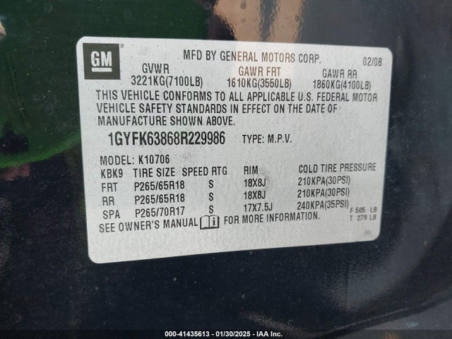 2008 CADILLAC ESCALADE 1GYFK63868R229986 Photo 8