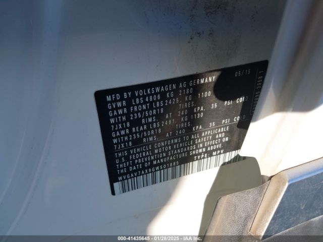 WVGAV7AX9GW501885 Volkswagen TIGUAN SE