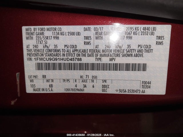 1FMCU9G91HUD45788 Ford ESCAPE SE