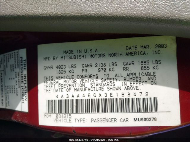 2003 MITSUBISHI GALANT 4A3AA46GX3E168472 Photo 8