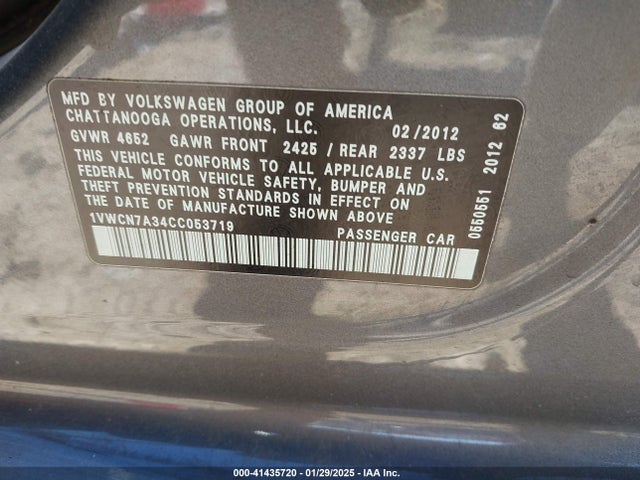 Продаж на аукціоні авто 2012 Volkswagen Passat 2.0l Tdi Sel Premium, vin: 1VWCN7A34CC053719, номер лоту: 41435720