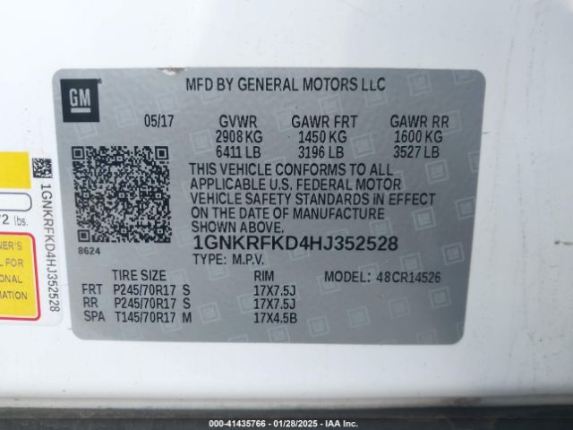 1GNKRFKD4HJ352528 Chevrolet Traverse Ls