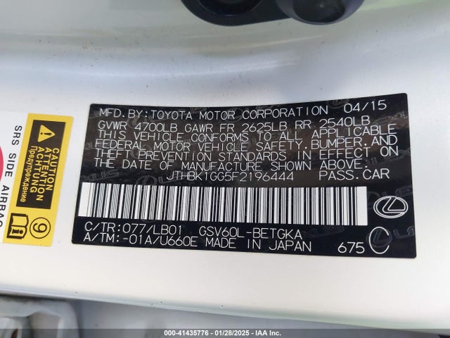 Lexus ES 350 2015 JTHBK1GG5F2196444 Image 9