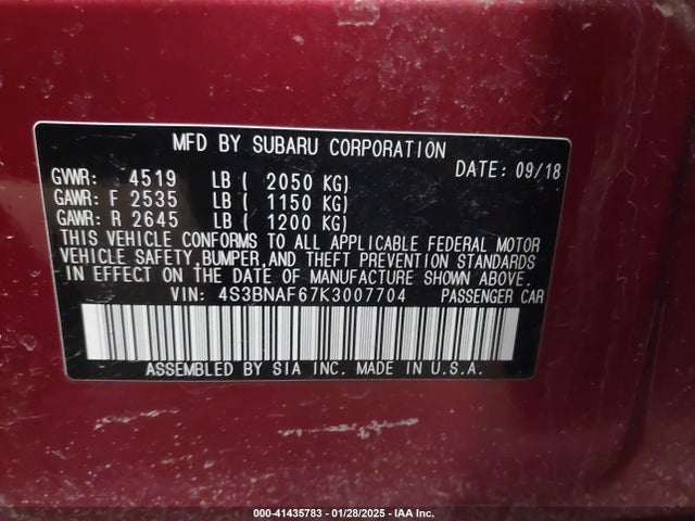 4S3BNAF67K3007704 Subaru Legacy 2.5i Premium