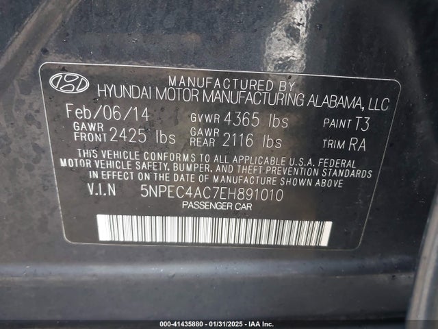 Hyundai Sonata Limited 2014 5NPEC4AC7EH891010 Image 9