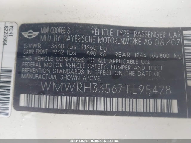 2007 MINI COOPER S WMWRH33567TL95428 Photo 8
