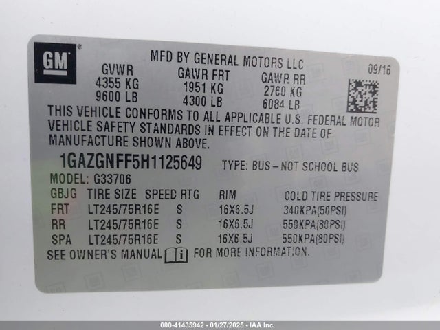 1GAZGNFF5H1125649 Chevrolet Express 3500 Ls