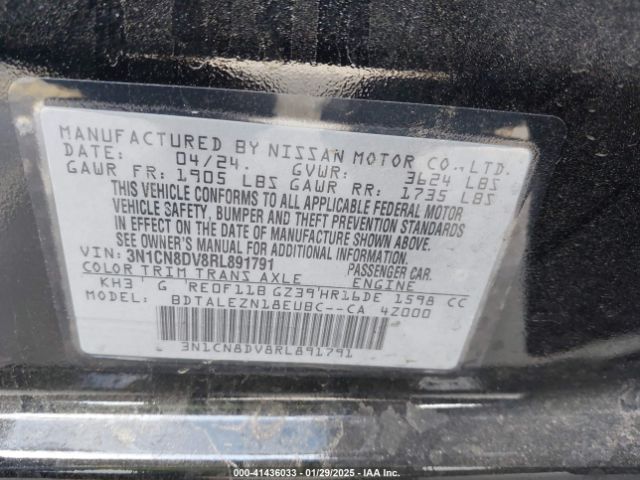 3N1CN8DV8RL891791 Nissan Versa 1.6 S
