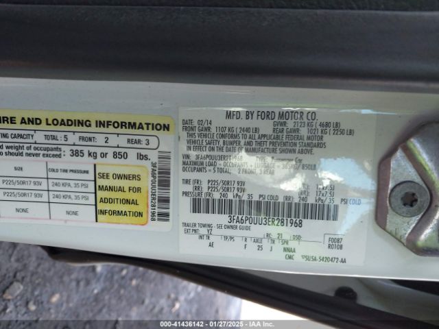 3FA6P0UU3ER281968 Ford Fusion Hybrid S