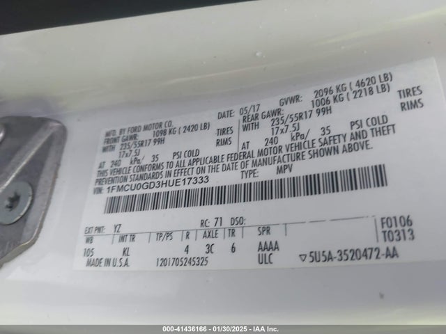1FMCU0GD3HUE17333 Ford ESCAPE SE