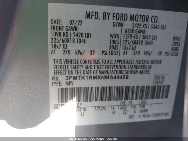 3FMTK1RMXNMA44459 Ford Mustang Mach-e Select