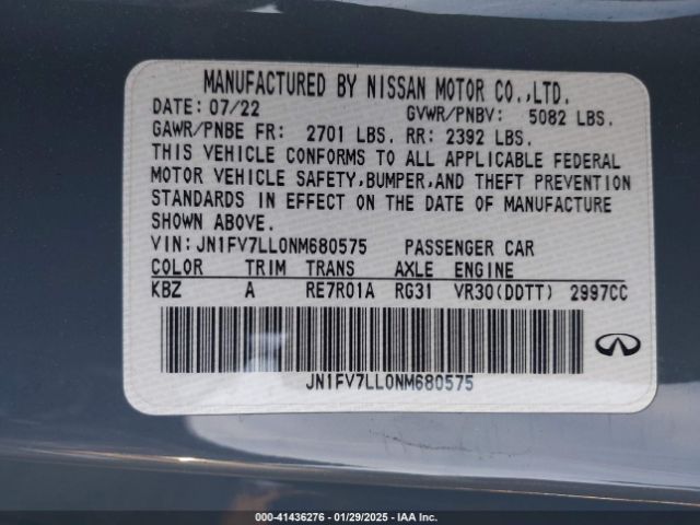 JN1FV7LL0NM680575 Infiniti Q60 Red Sport 400 Awd
