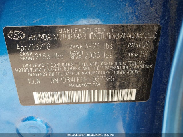 5NPD84LF9HH057085 Hyundai ELANTRA SE