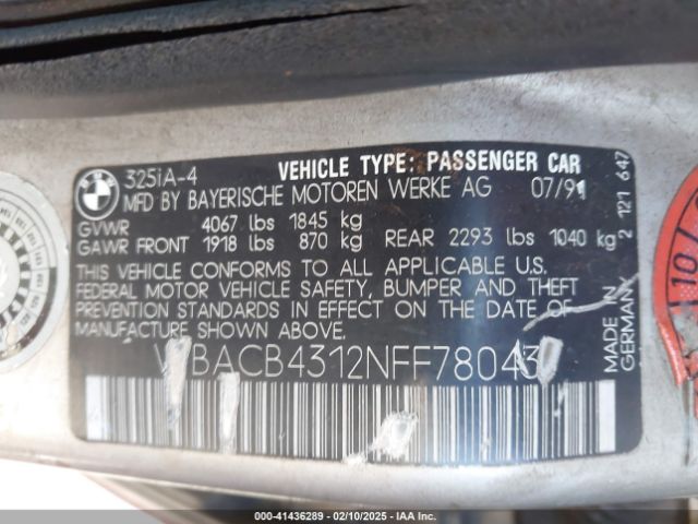 1992 BMW 325 WBACB4312NFF78043 Photo 8