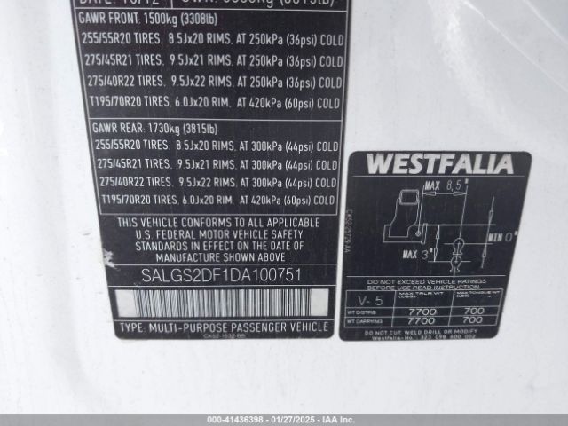 2013 LAND ROVER RANGE ROVER SALGS2DF1DA100751 Photo 8