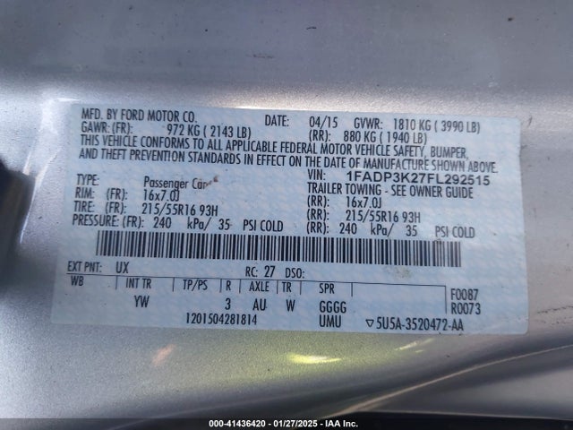 Ford FOCUS SE 2015 1FADP3K27FL292515 Image 9