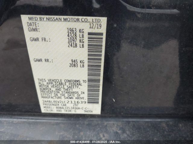 1N4BL4EV2LC211639 Nissan Altima Sl Fwd