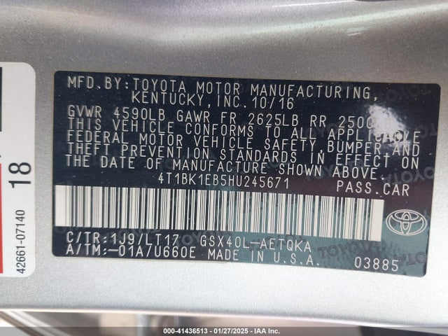 4T1BK1EB5HU245671 Toyota Avalon Touring