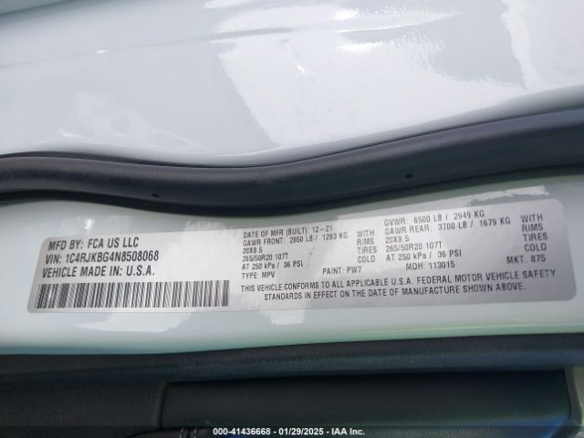 1C4RJKBG4N8508068 Jeep Grand Cherokee L Limited 4x4