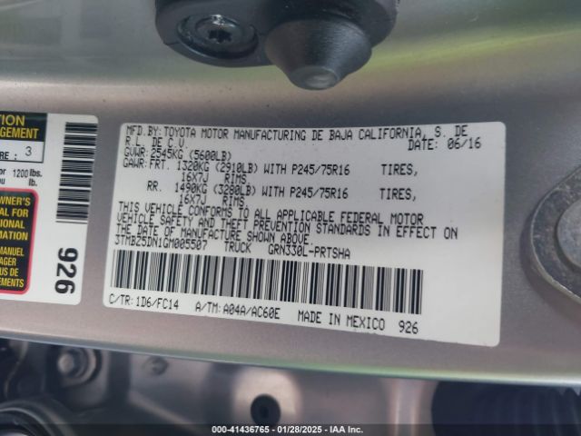 3TMBZ5DN1GM005507 Toyota Tacoma Sr5