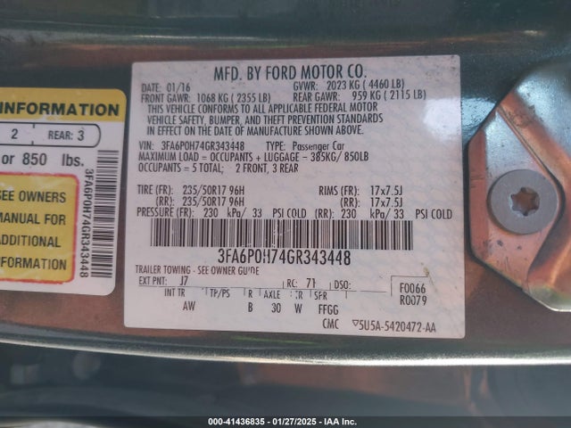 Ford FUSION SE 2016 3FA6P0H74GR343448 Image 9