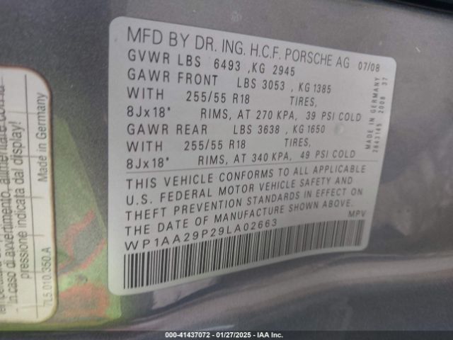 2009 PORSCHE CAYENNE WP1AA29P29LA02663 Photo 8