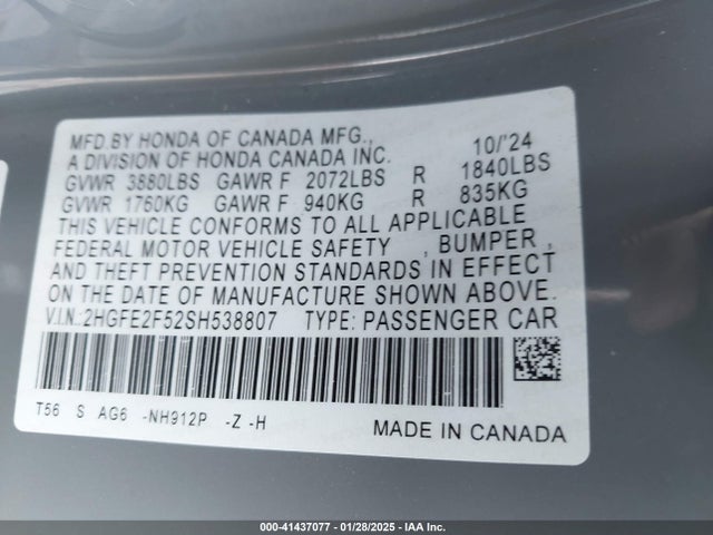 Honda Civic Sport 2025 2HGFE2F52SH538807 Image 9