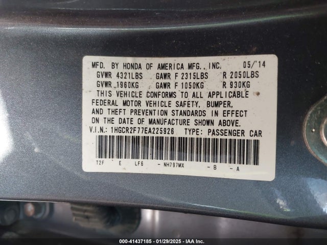 1HGCR2F77EA225926 Honda ACCORD EX