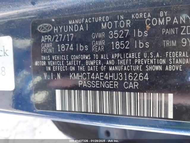 KMHCT4AE4HU316264 Hyundai ACCENT SE