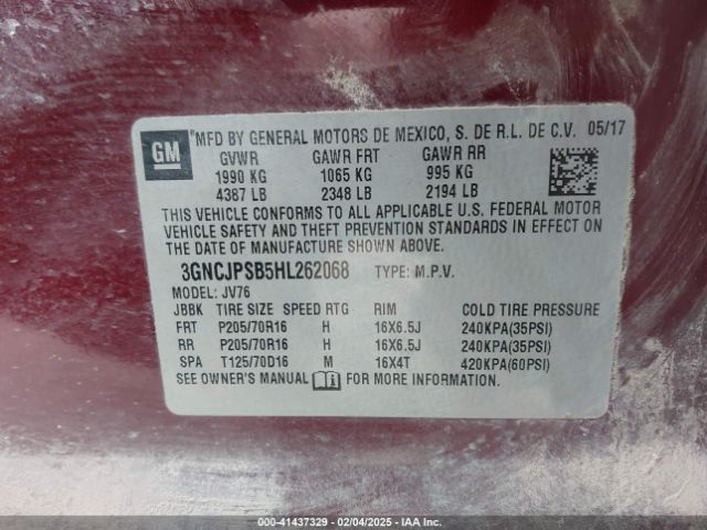 3GNCJPSB5HL262068 Chevrolet Trax Lt