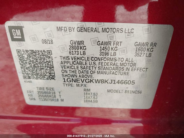 1GNEVGKW8KJ146605 Chevrolet Traverse 1lt