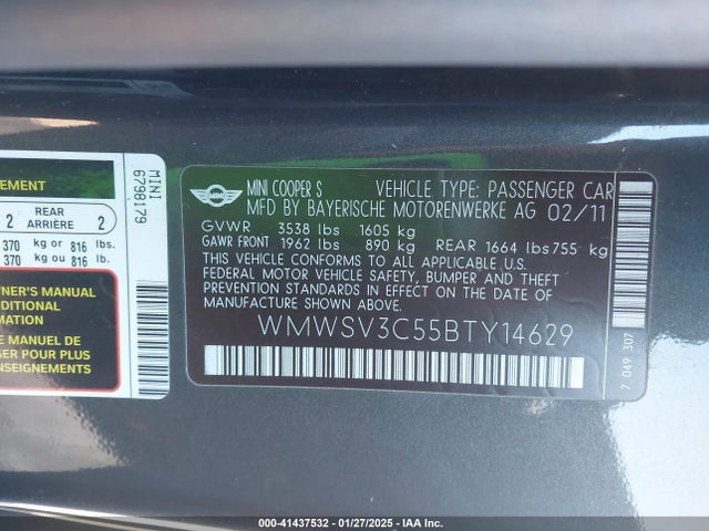 2011 MINI COOPER S WMWSV3C55BTY14629 Photo 8