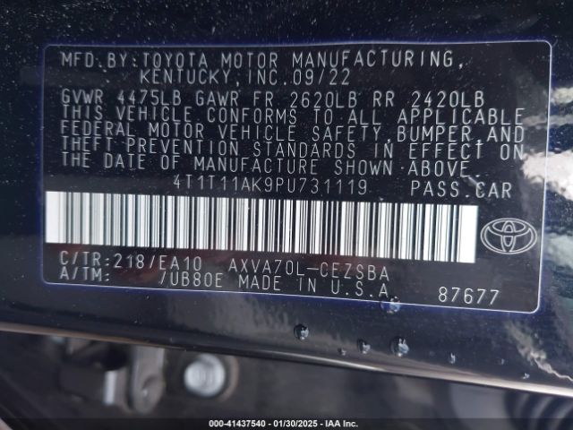 4T1T11AK9PU731119 Toyota CAMRY SE