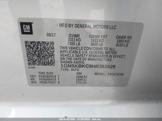 1GNSKBKC5HR393529 Chevrolet Tahoe Lt