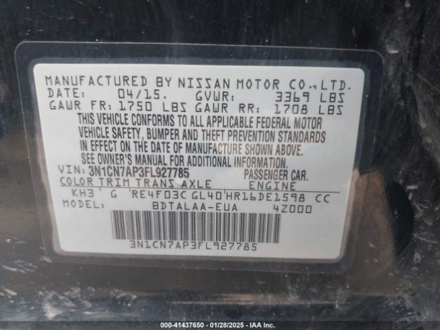 3N1CN7AP3FL927785 Nissan Versa 1.6 S