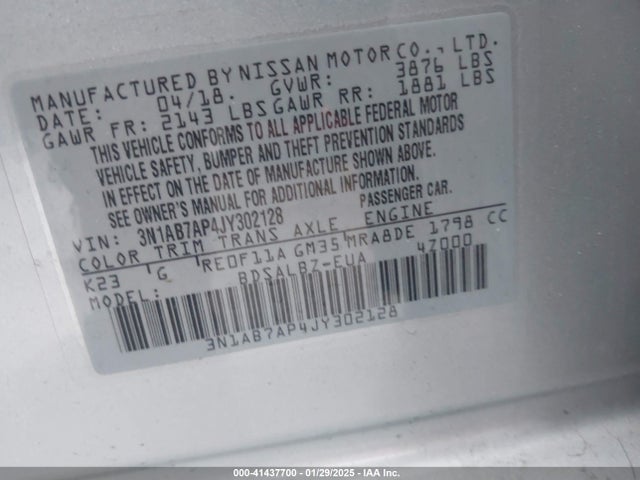 3N1AB7AP4JY302128 Nissan SENTRA S