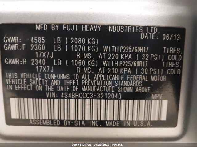 4S4BRCCC3E3212043 Subaru Outback 2.5i Premium