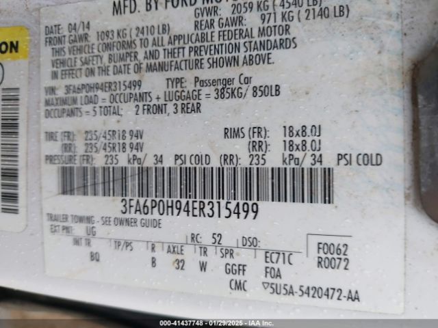 3FA6P0H94ER315499 Ford FUSION SE