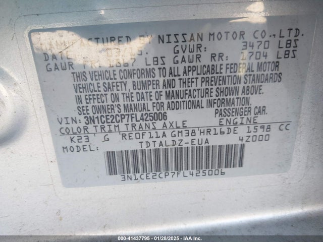 Nissan Versa Note S (sr)/s Plus/sl/sr/sv 2015 3N1CE2CP7FL425006 Image 9