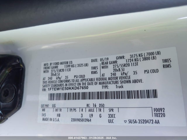 Ford F-150 Lariat 2019 1FTEW1E50KKD67650 Image 9
