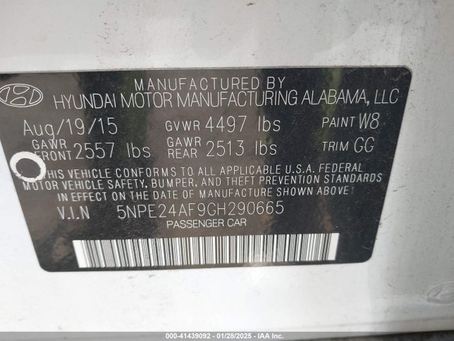 Hyundai SONATA SE 2016 5NPE24AF9GH290665 Image 9