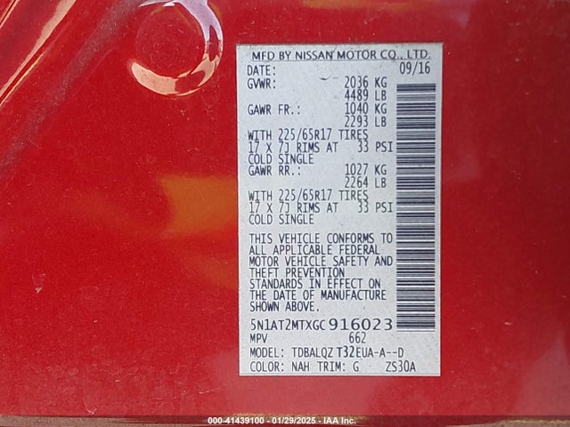 Nissan ROGUE SV 2016 5N1AT2MTXGC916023 Image 9