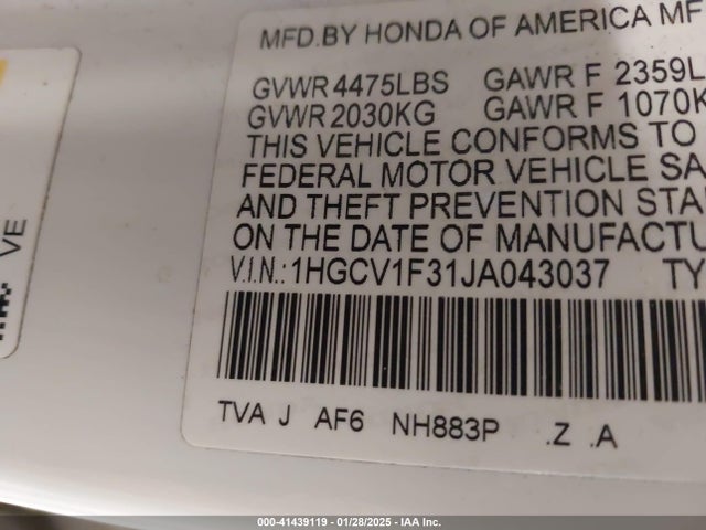 1HGCV1F31JA043037 Honda Accord Sport