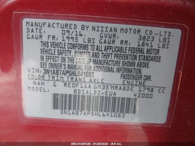 3N1AB7AP5HL641083 Nissan Sentra S/sl/sr/sv