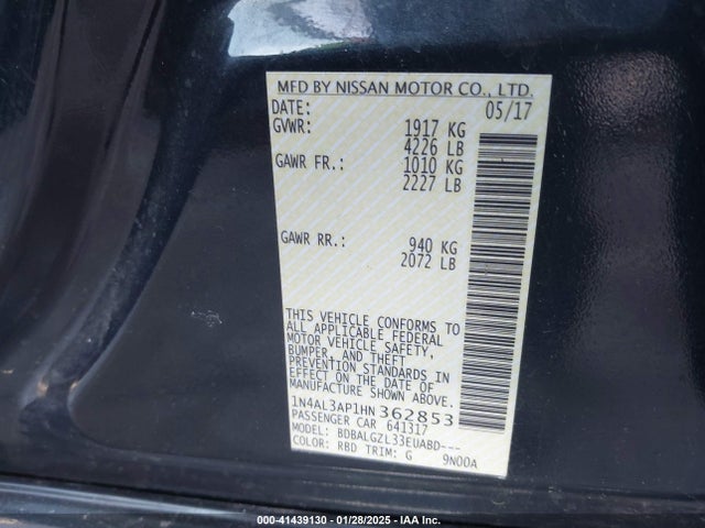 Nissan Altima 2.5 S 2017 1N4AL3AP1HN362853 Image 9