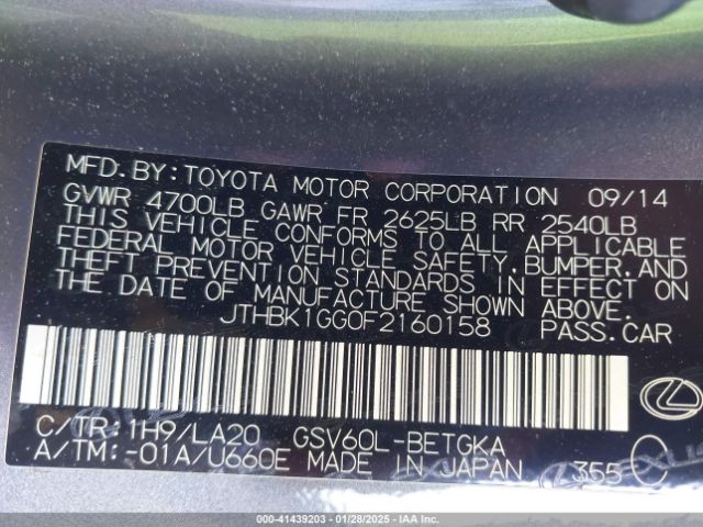 JTHBK1GG0F2160158 Lexus ES 350